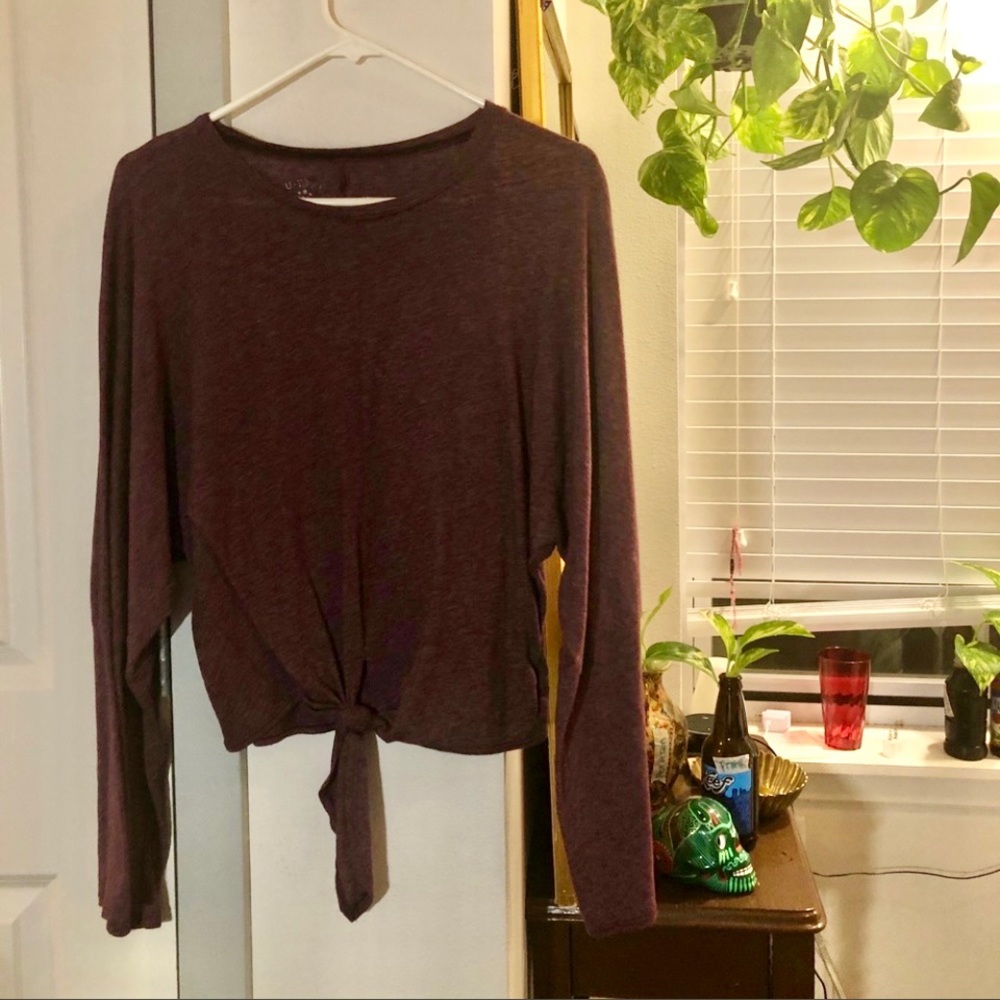 ⚡️BOUTIQUE Flare Sleeve Tie Front Top Cotton Blouse Burgundy Maroon | Medium